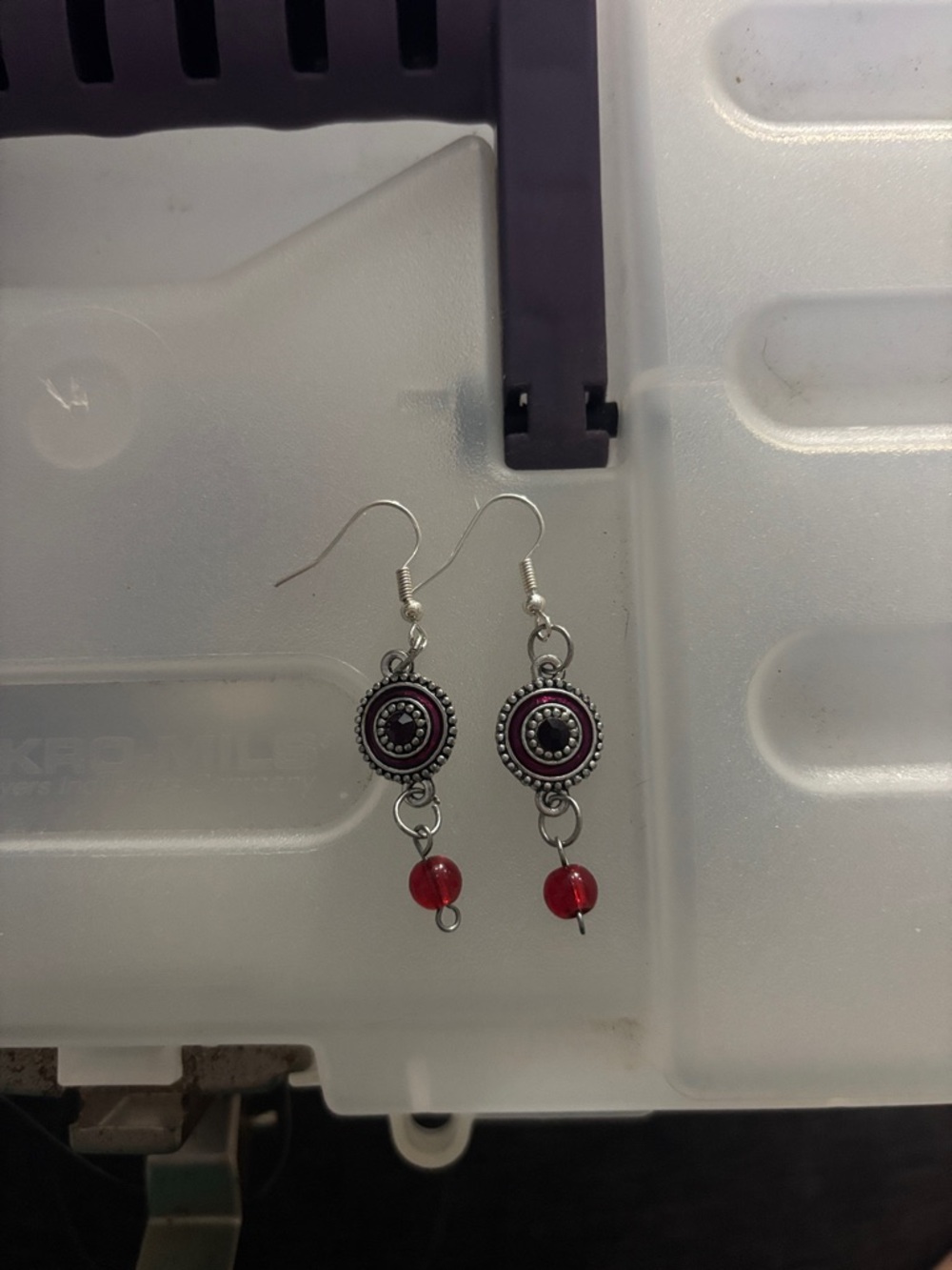Silver-Tone Red Bead Drop Earrings